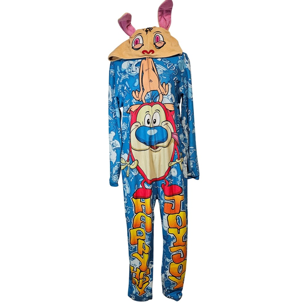 Nickelodeon Ren and Stimpy Happy Happy Joy Joy Hooded Union Suit Pajamas Small‎